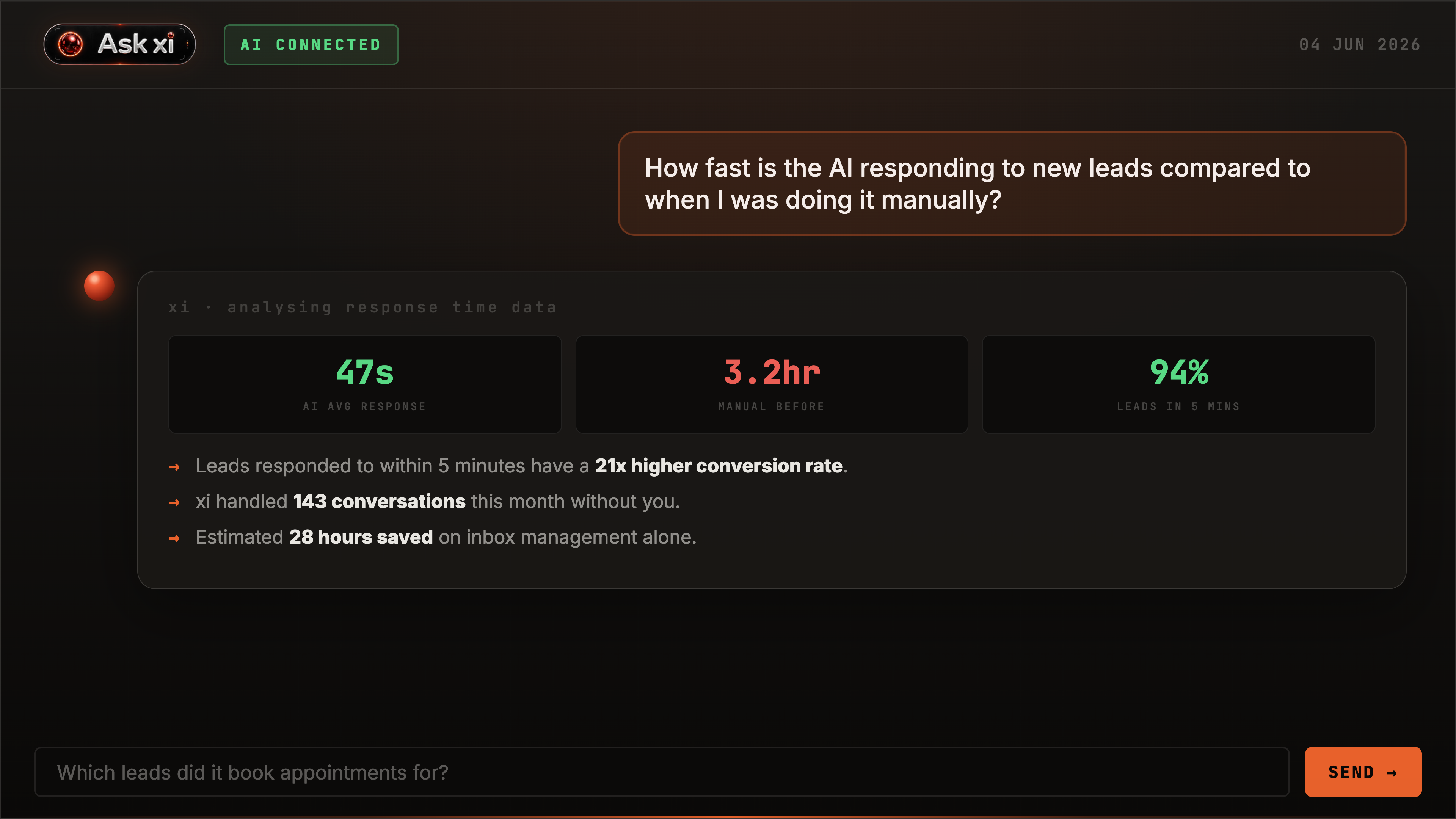 AskXI AI versus manual speed screenshot