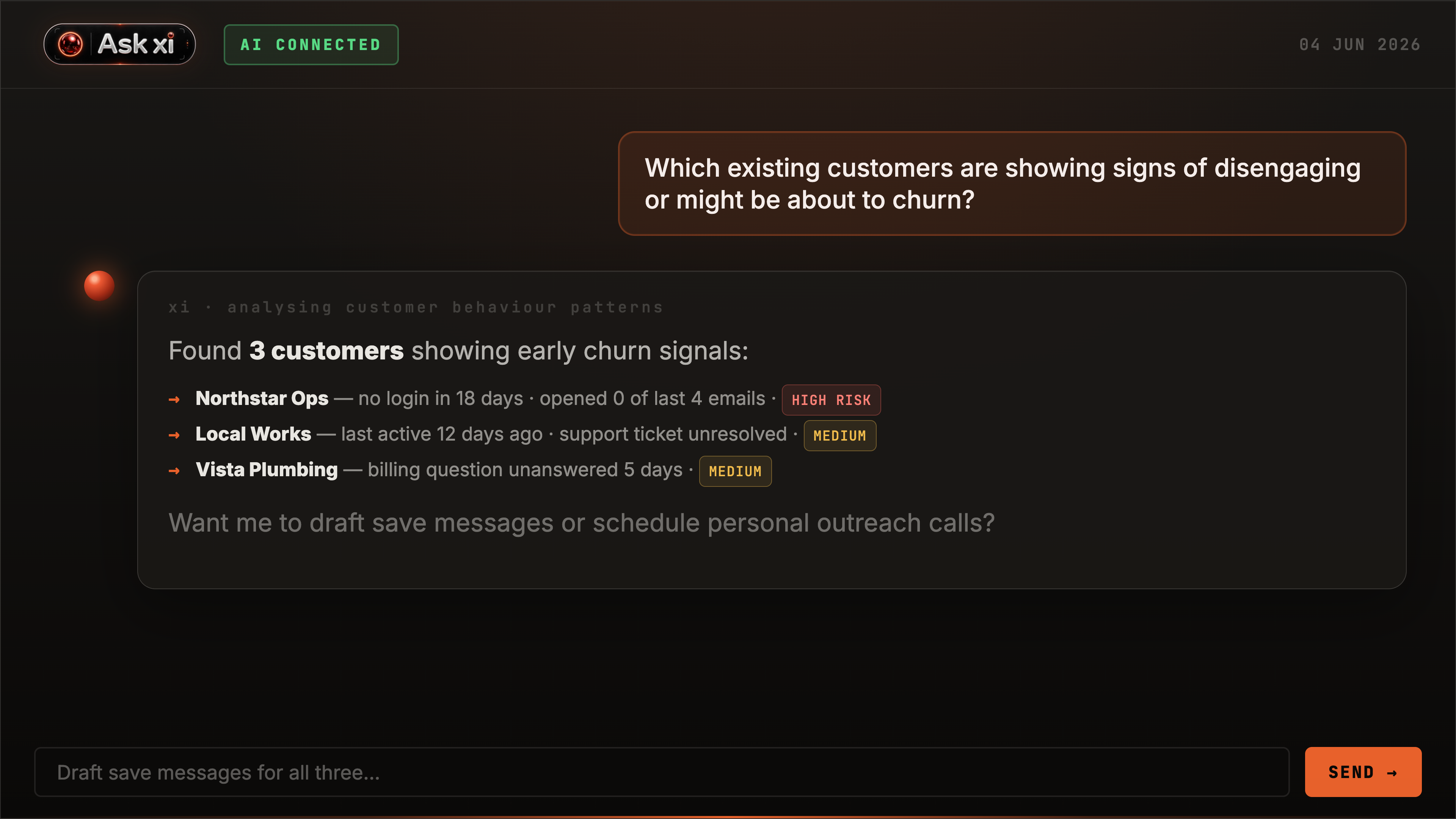 AskXI churn risk detection screenshot