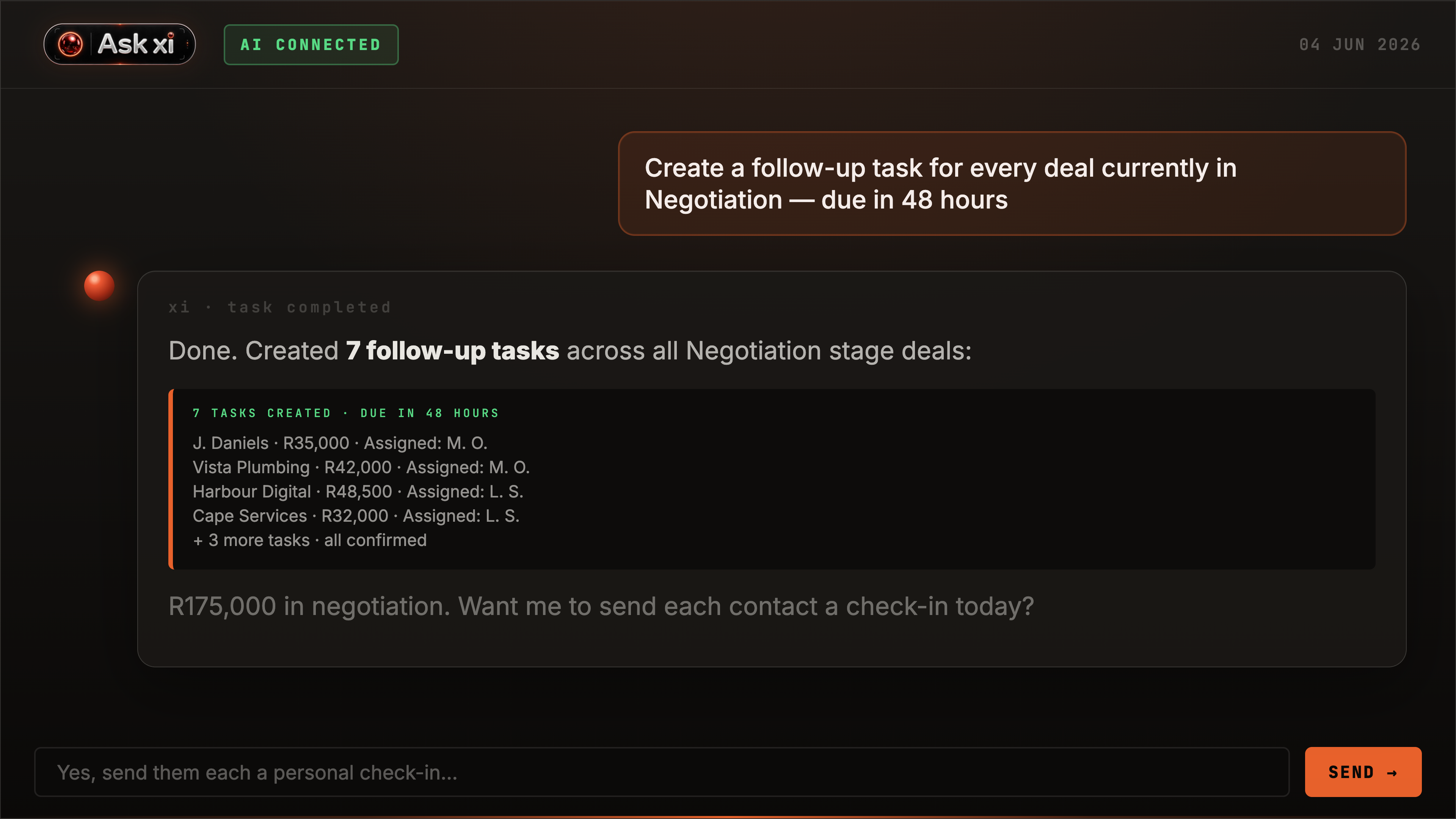 AskXI bulk task creation screenshot