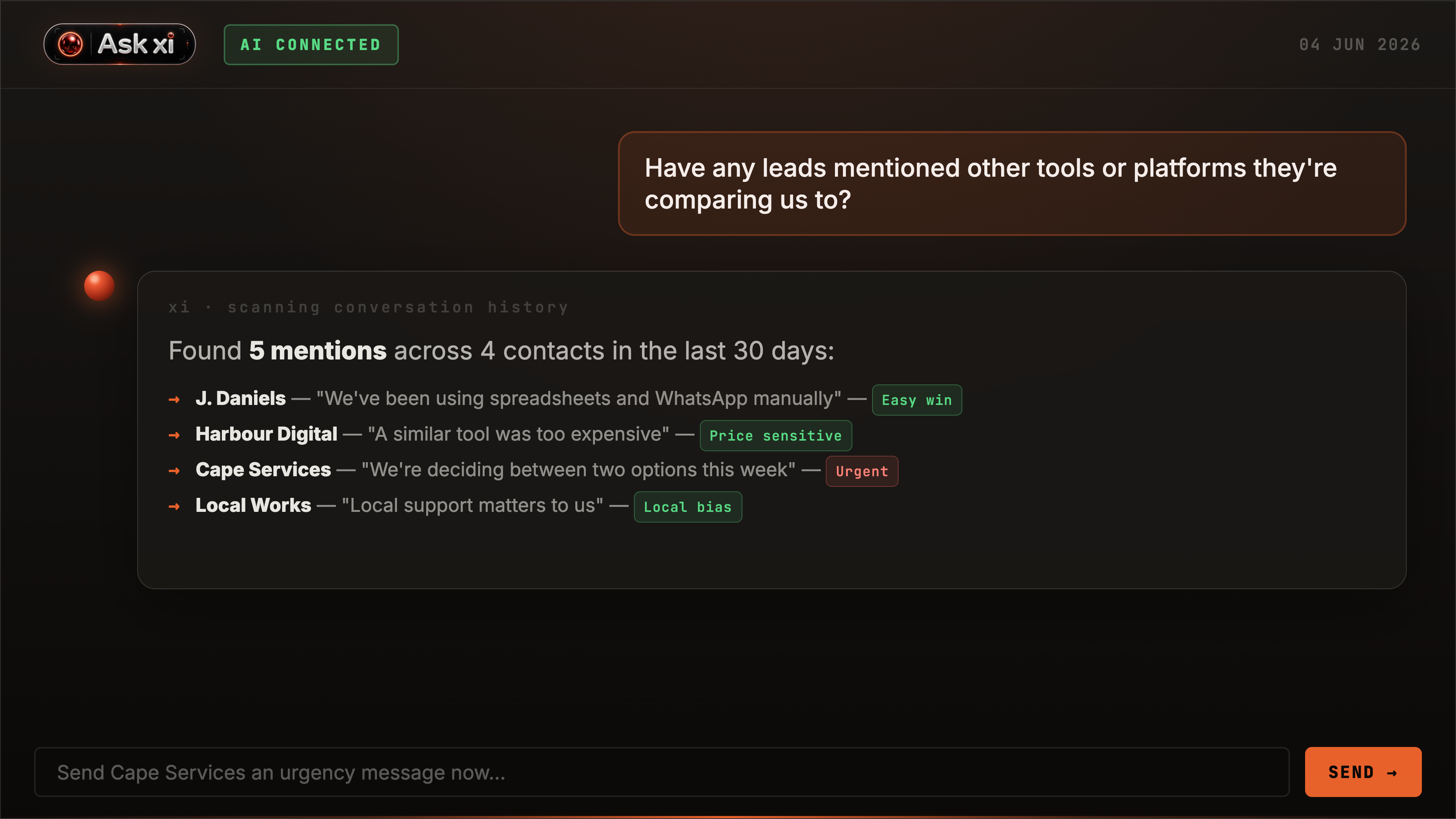 AskXI competitor intelligence screenshot